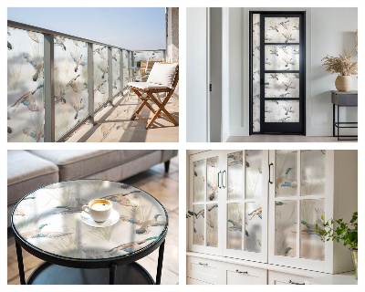 Mælkehvid vinduesfolie med motiv Fugle natur