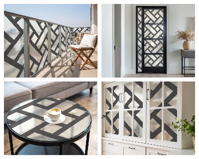 Mælkehvid vinduesfolie med motiv Sammenfletning af rektangler