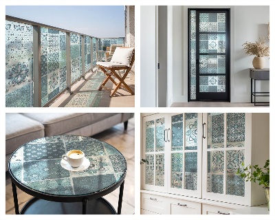 Vinduesfolie mod indkig med glasmaleri Boho fliser