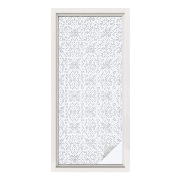 Mælkehvid vinduesfolie med motiv Blomstersymmetri