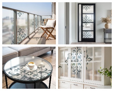 Mælkehvid vinduesfolie med motiv Klassisk ornament