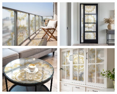 Mælkehvid vinduesfolie med motiv Blomstermandala