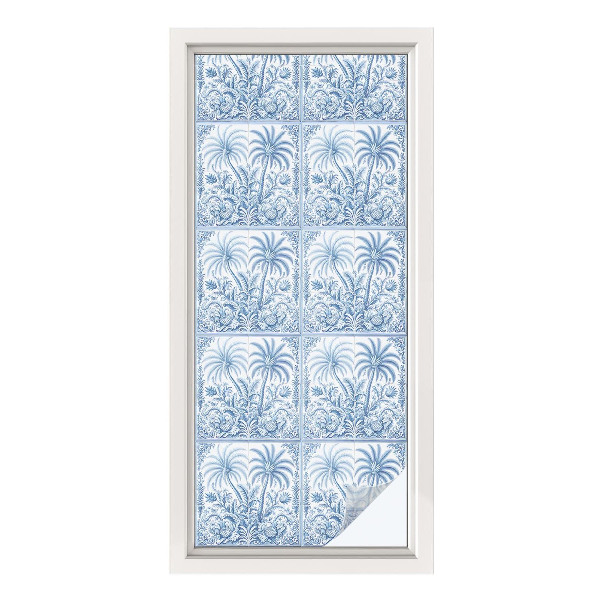 Mælkehvid vinduesfolie med motiv Tropisk landskab