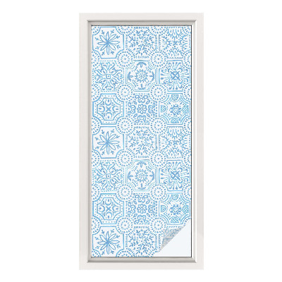 Mælkehvid vinduesfolie med motiv Blå fliser