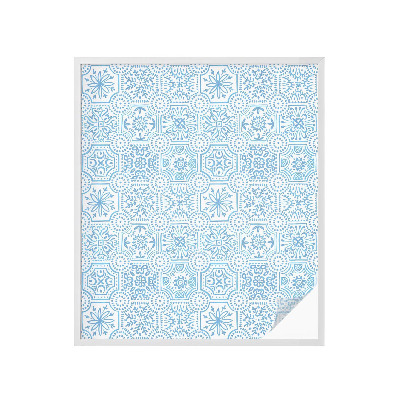 Mælkehvid vinduesfolie med motiv Blå fliser