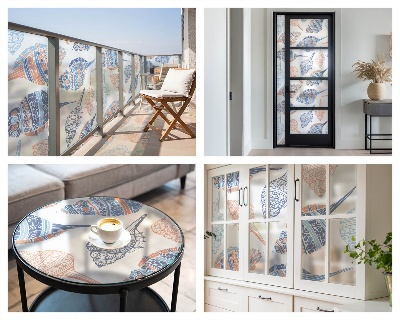 Mælkehvid vinduesfolie med motiv Muslingeskaller