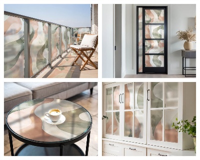 Mælkehvid vinduesfolie med motiv Farverige bølger