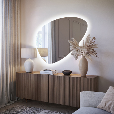 Asymmetrisk ægformet spejl med LED-belysning