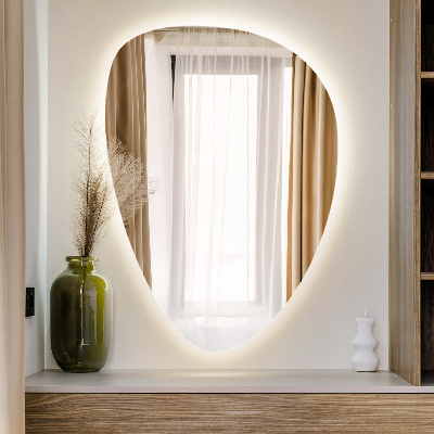 Asymmetrisk ægformet spejl med LED-belysning