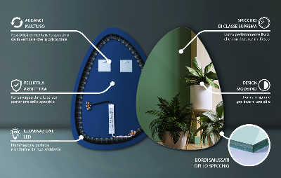 Asymmetrisk ægformet spejl med LED-belysning