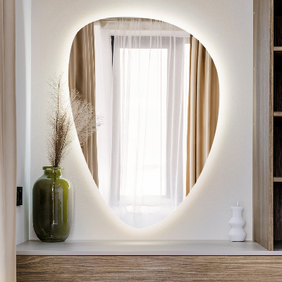 Asymmetrisk ægformet spejl med LED-belysning