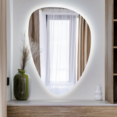Asymmetrisk ægformet spejl med LED-belysning