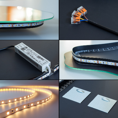 Asymmetrisk ægformet spejl med LED-belysning