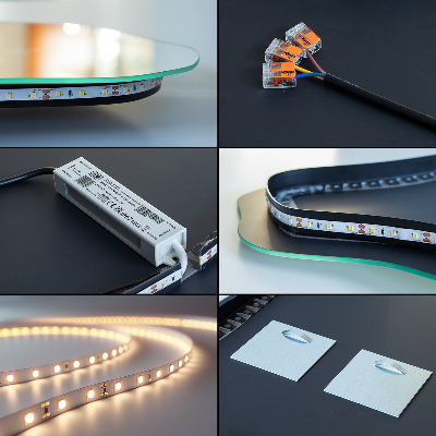 Asymmetrisk ægformet spejl med LED-belysning