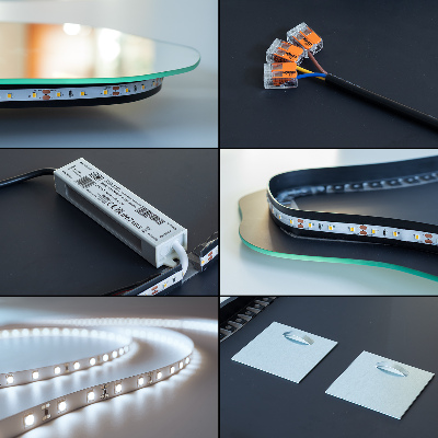 Asymmetrisk ægformet spejl med LED-belysning