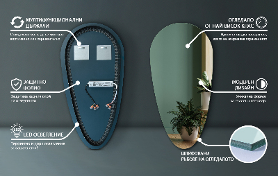 Spejl med led lys dråbeformet