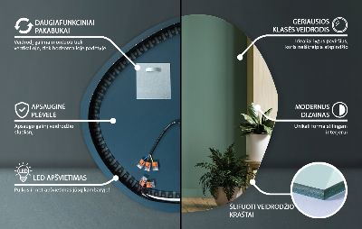 Asymmetrisk dekorative spejl med led lys