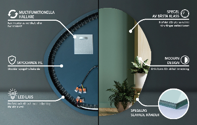 Asymmetrisk dekorative spejl med led lys