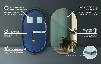 Ovalt spejl med lys dekorative
