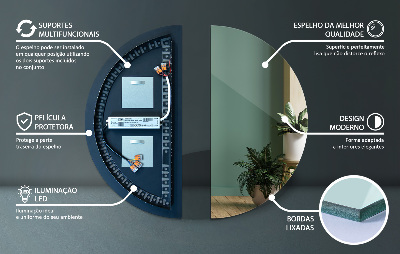 Asymmetrisk spejl halvcirkelformet med led lys