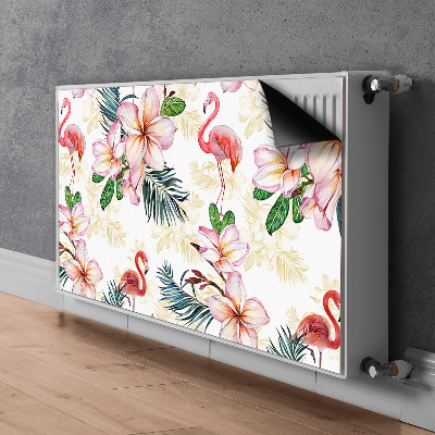 Magnetisk radiatordæksel Flamingoer i blomster