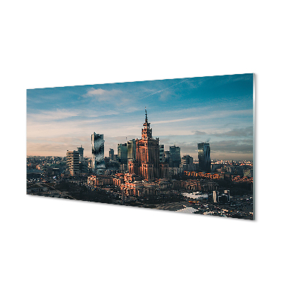 Akrylglas billede Warszawa Skyskrabere panorama solopgang