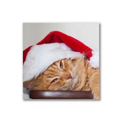 Lærredsbillede Cat Santa Claus Cap Christmas