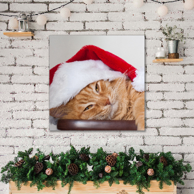 Lærredsbillede Cat Santa Claus Cap Christmas