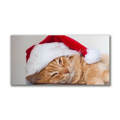 Lærredsbillede Cat Santa Claus Cap Christmas