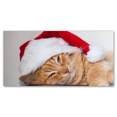 Lærredsbillede Cat Santa Claus Cap Christmas