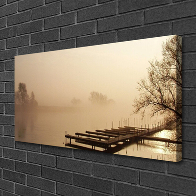 Lærred foto Bridge Water Mist Landscape