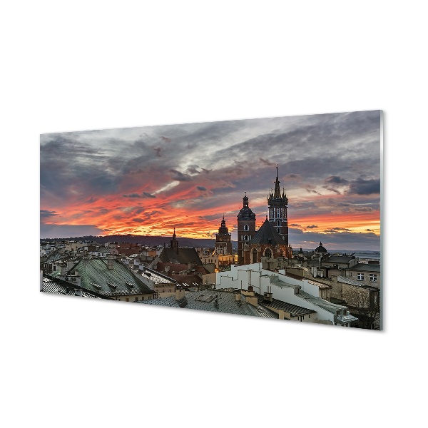 Billede glas Kraków solnedgang panorama