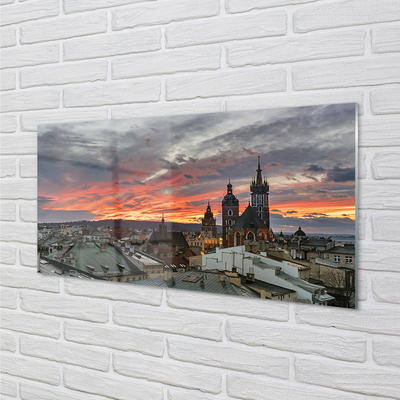 Billede glas Kraków solnedgang panorama