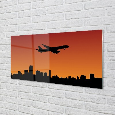 Glas billede Fly solnedgang og himmel