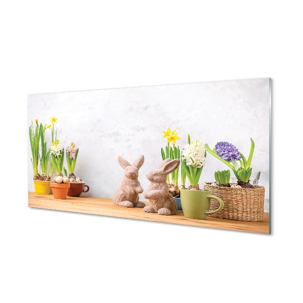 Glas billede Blomster kaniner