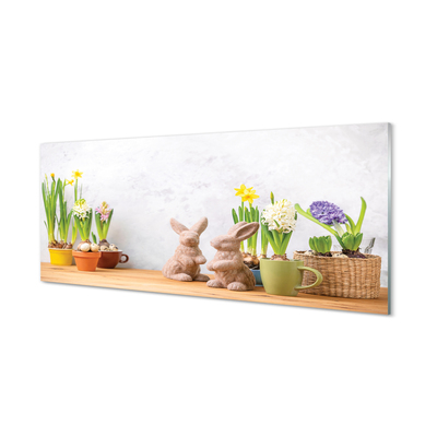 Glas billede Blomster kaniner