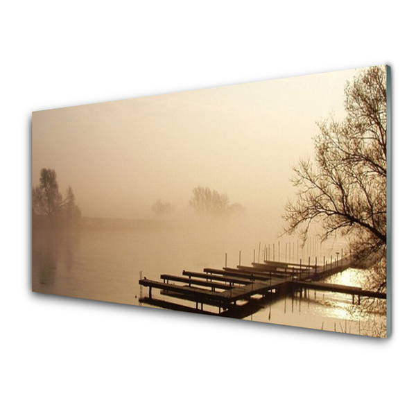 Glasfoto Bridge Water Mist Landscape