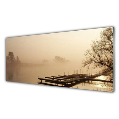 Glasfoto Bridge Water Mist Landscape