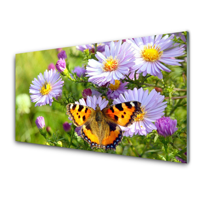 Glas billede Blomster Sommerfugl Plante Natur