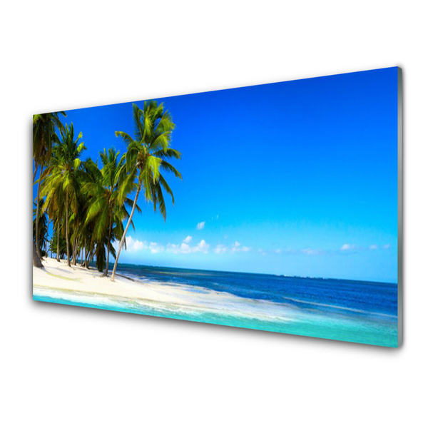 Glasbillede Palm Tree Sea Landscape