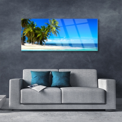 Glasbillede Palm Tree Sea Landscape