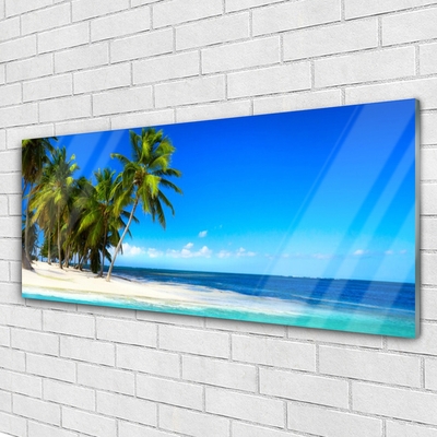 Glasbillede Palm Tree Sea Landscape