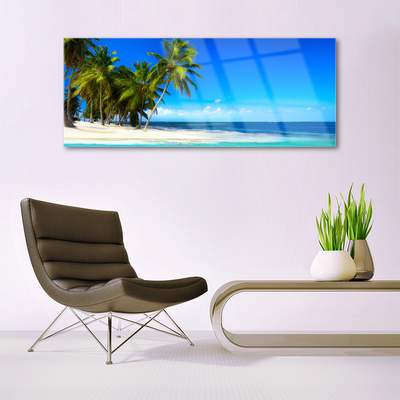 Glasbillede Palm Tree Sea Landscape