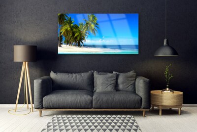 Glasbillede Palm Tree Sea Landscape