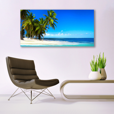 Glasbillede Palm Tree Sea Landscape