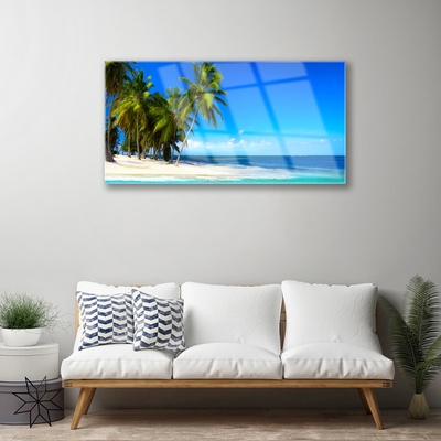 Glasbillede Palm Tree Sea Landscape