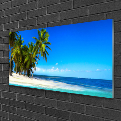 Glasbillede Palm Tree Sea Landscape