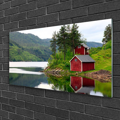 Billede glas Bjerghus Sø Landskab