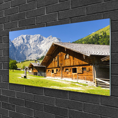 Billede på glas Hus Bjerg Landskab Natur