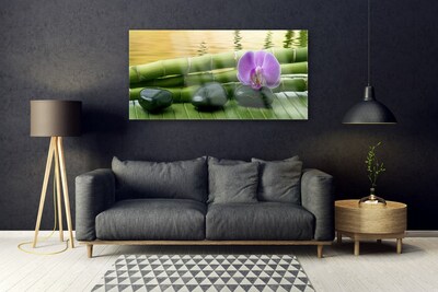 Glasfoto Blomster Sten Bambus Natur